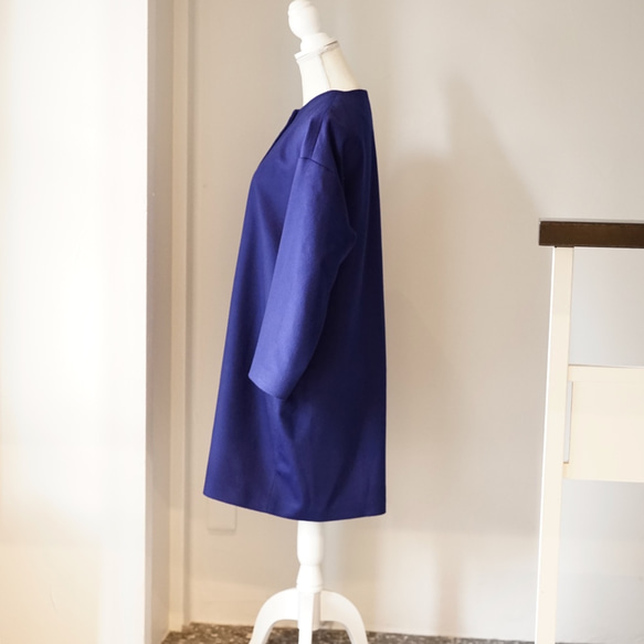 Morino Gakkou Cashmere Wool Cocoon Silhouette 無色大衣 [藍色] / 630671 第9張的照片