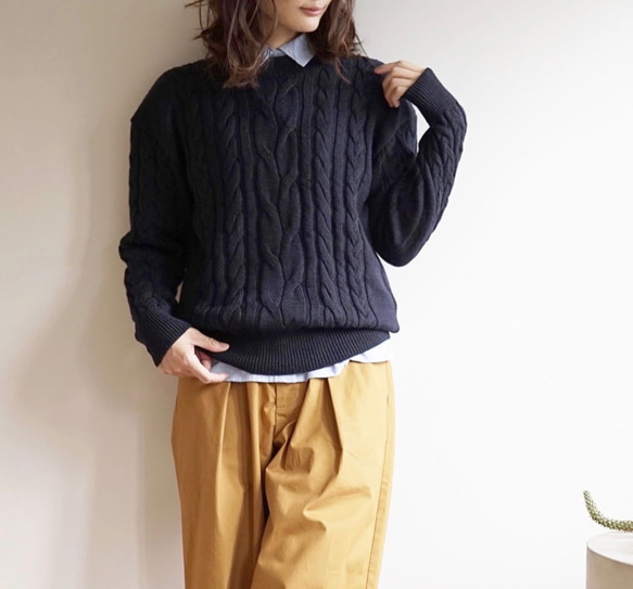 Mori no Gakkou Wool 100 Alan Cable Knit [海軍藍] / 6306763 / 第1張的照片