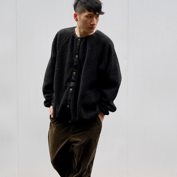 Morino Gakkou Men&#39;s M Front Button Boa Jacket [Boa Black] / 第1張的照片