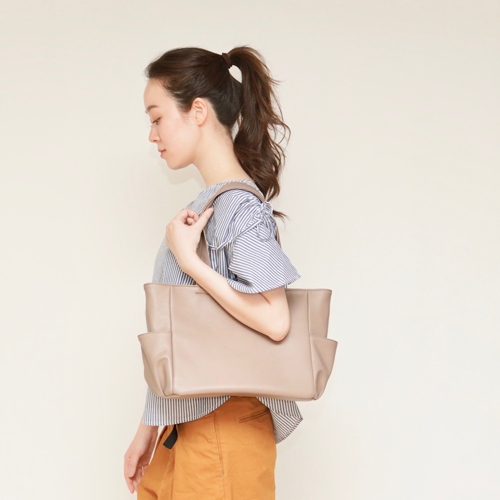 ﾓﾘﾉｶﾞｯｺｳ A4サイズ サイドポケ付きトートバック (上質puレザー グレーベージュ)｜ toto-01-M-gb