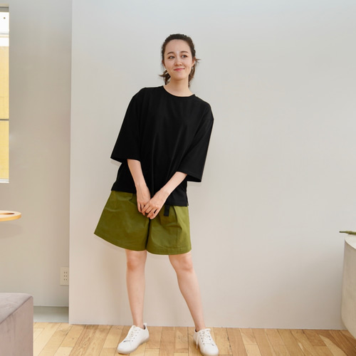 ﾓﾘﾉｶﾞｯｺｳ ウエストベルト付きベイカーショートパンツ【カーキ