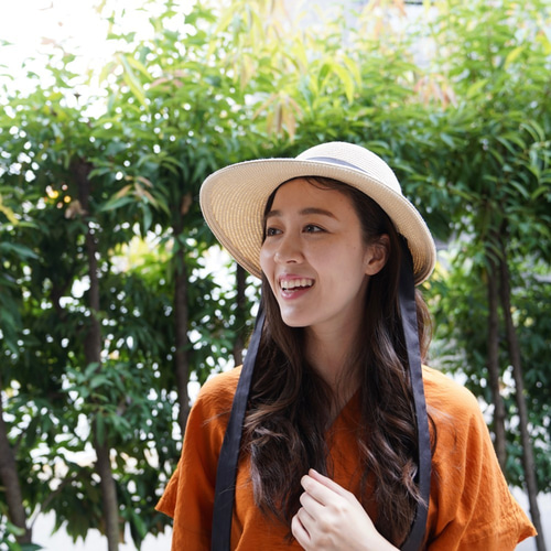 ﾓﾘﾉｶﾞｯｺｳ ブラックリボンあご紐 麦わら帽子 ストローハット