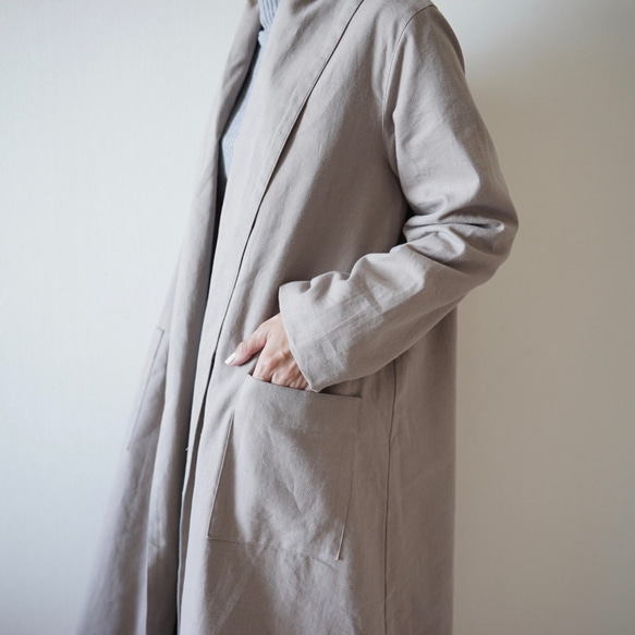 Morino Gakkou Linen Cotton Gown Coat [Gray Beige] Linen Haori / 第3張的照片