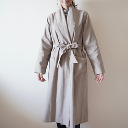 Morino Gakkou Linen Cotton Gown Coat [Gray Beige] Linen Haori / 第4張的照片