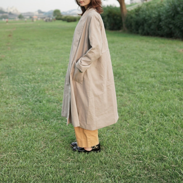 Morino Gakkou Linen Cotton Gown Coat [Gray Beige] Linen Haori / 第5張的照片