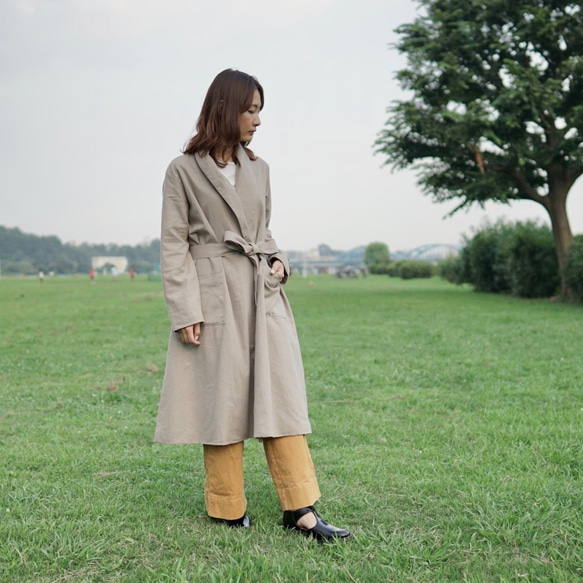 Morino Gakkou Linen Cotton Gown Coat [Gray Beige] Linen Haori / 第6張的照片