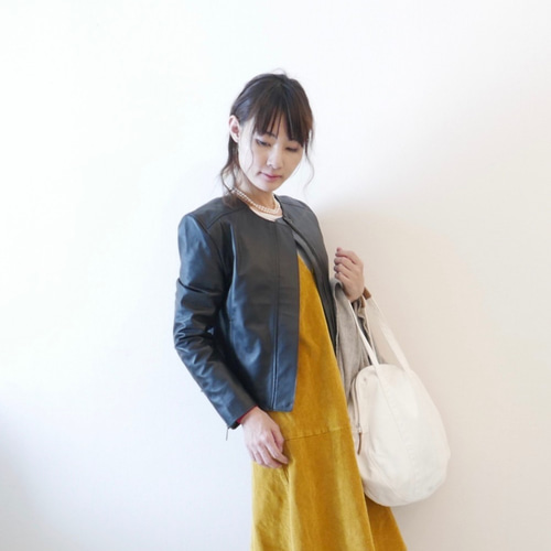 ラムレザー ノーカラージャケットブルゾン(キャメル) レビュー