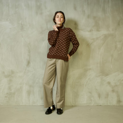 Morino Gakkou 可水洗純棉復古高領針織衫 [幾何圖案棕色] / 7949657 / 第2張的照片
