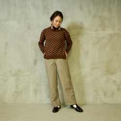 Morino Gakkou 可水洗純棉復古高領針織衫 [幾何圖案棕色] / 7949657 / 第10張的照片