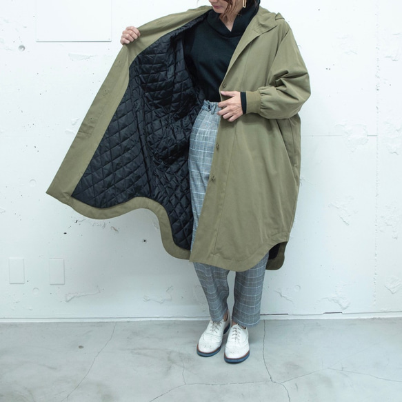 森之學：防雨防風！防水絎縫斗篷外套（卡其色） 第8張的照片