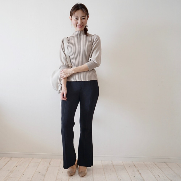 Morino Gakkou 100% 天然抗菌棉舒適♡羅紋針織喇叭褲 [黑色] / 8681427 / 第6張的照片
