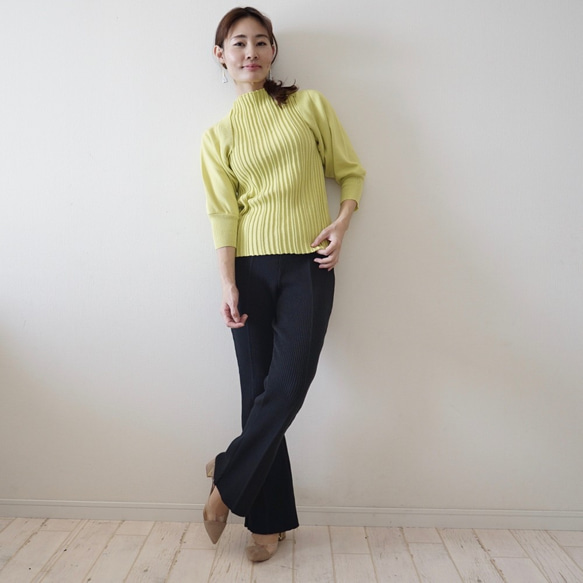 Morino Gakkou 100% 天然抗菌棉舒適♡羅紋針織喇叭褲 [黑色] / 8681427 / 第2張的照片