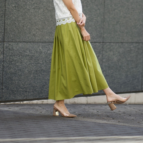 PICONE グリーン フレアスカート サイズM miroku CITRINE Chakra さらテロフレアスカート レディース すごのび