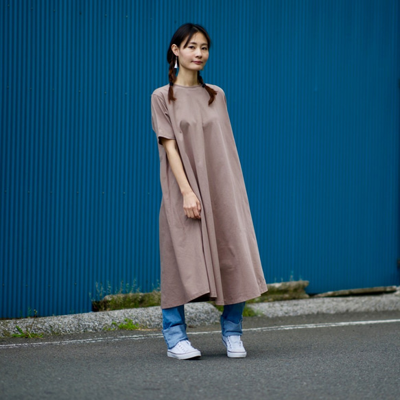 Morino Gakkou Cotton 100 Back Design Long Dress [Gray Beige] / 9 第3張的照片