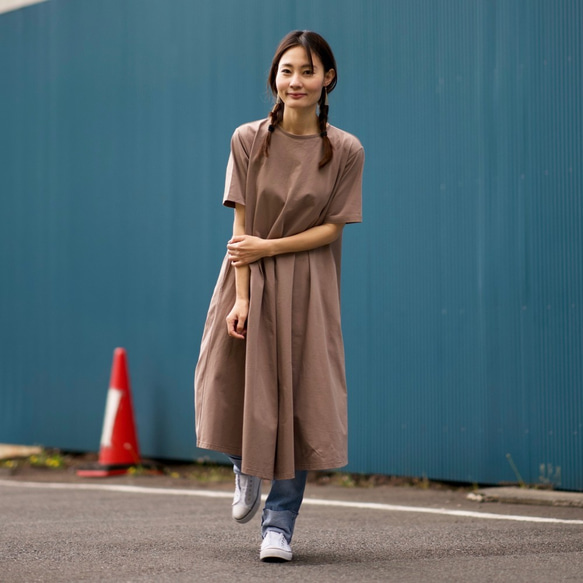 Morino Gakkou Cotton 100 Back Design Long Dress [Gray Beige] / 9 第4張的照片