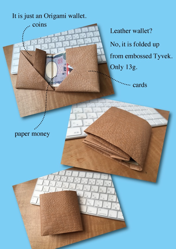 革風（タイベック）Origami折財布-黒 2枚目の画像