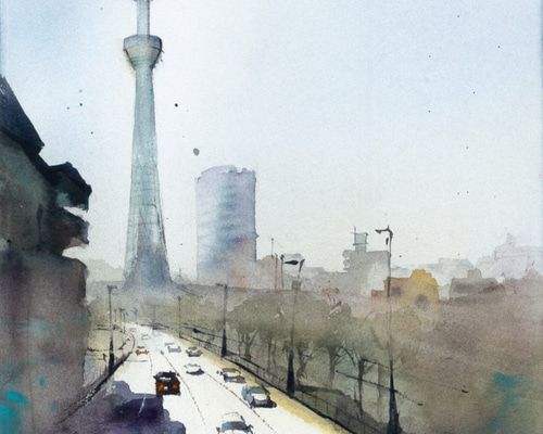 Tokyo sky watercolor/ 東京の空の水彩画 Tokyo sky watercolor/ 東京の空の水彩画 | 水彩画
