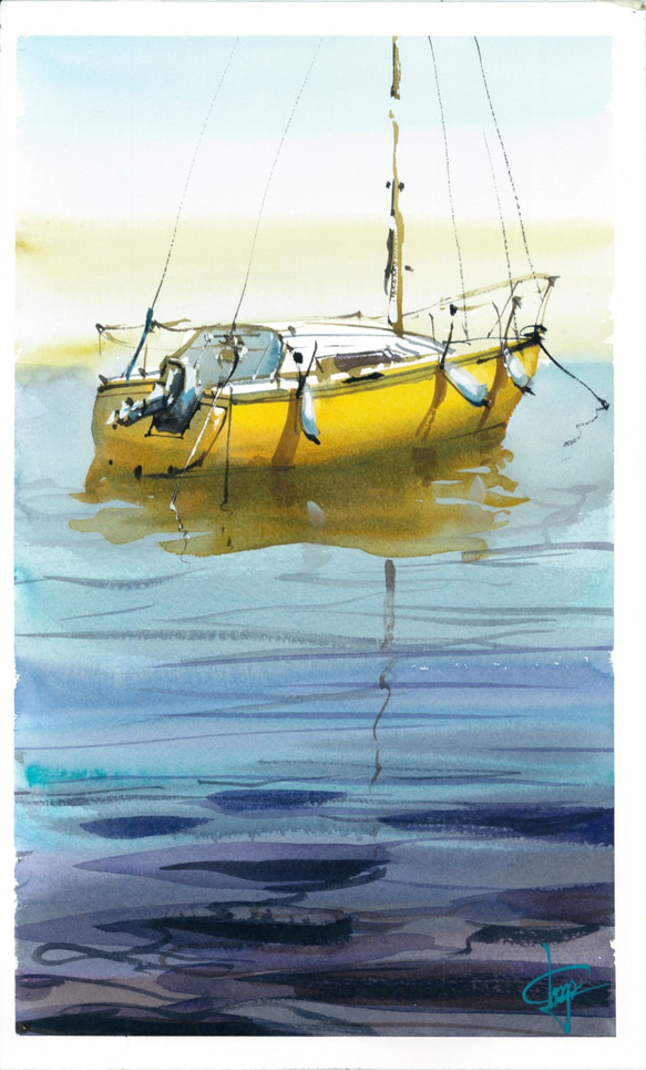 船舶の油彩画 青と黄色の風景 船舶の油彩画 青と黄色の風景 船舶の油彩画 青と黄色の風景