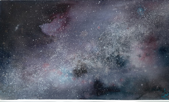 天の川　（イメージ）星　宇宙　空　夜空　水彩画　手描き　原画 1枚目の画像