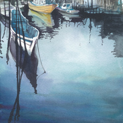 ポルトフィーノ ヨーロッパ　地中海　夕景　風景画　イタリア　絵画　額縁　写実 海 額装 イタリアで版画化☆ヨーロッパ 地中海 夕景 風景画 絵画 海