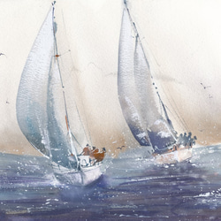 antique picture ❀ * 海原に浮かぶヨット 水彩画 - メルカリ