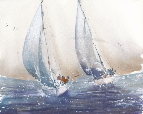 水彩画 浦郷町のヨット 額装あり 水彩画 波静かな海岸 絵画 makochin 通販 18008152｜Creema