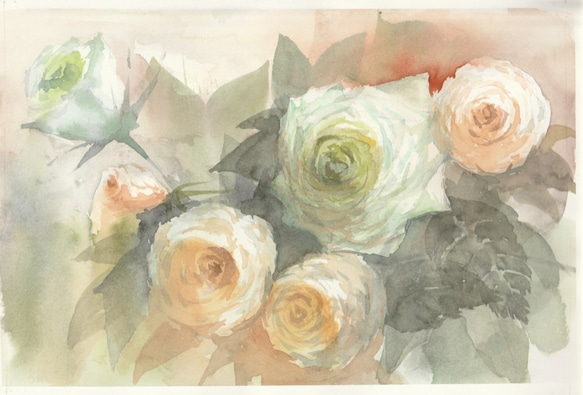 ピンクの薔薇 水彩画 A4 五月蝿かっ 原画 ピンクの薔薇 水彩画 A4 五月蝿かっ 原画