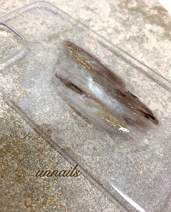 unnails202☆iPhone11proケース☆ブラウン☆ニュアンス☆クリアケース★秋 6枚目の画像