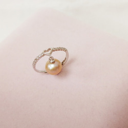 925純銀鍍鉑金吊掛珍珠戒指 第2張的照片