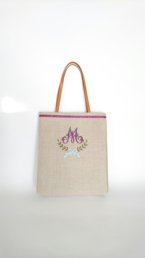 Mのイニシャル刺繍のリネンバッグ トートバッグ SKIP 通販