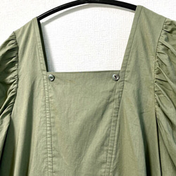 Ballon Sleeves Cotton Dress Olive 6枚目の画像