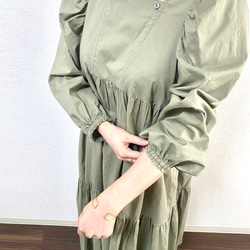 Ballon Sleeves Cotton Dress Olive 8枚目の画像