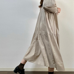 Ballon Sleeves Cotton Dress Beige 9枚目の画像