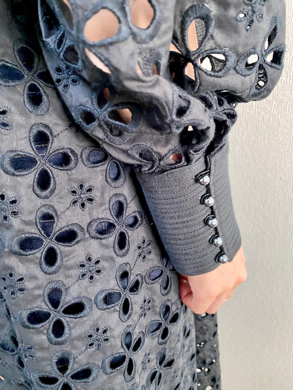 Cotton Lace Pintuck Dress Black 10枚目の画像