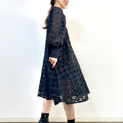 Cotton Lace Pintuck Dress Black 4枚目の画像