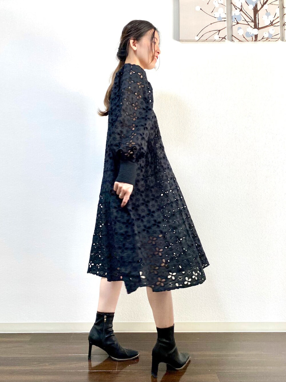 Cotton Lace Pintuck Dress Black 4枚目の画像