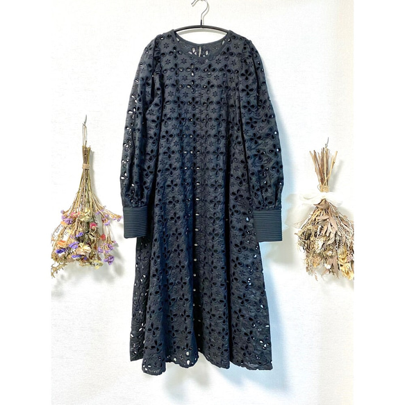 Cotton Lace Pintuck Dress Black 5枚目の画像