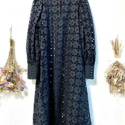 Cotton Lace Pintuck Dress Black 6枚目の画像