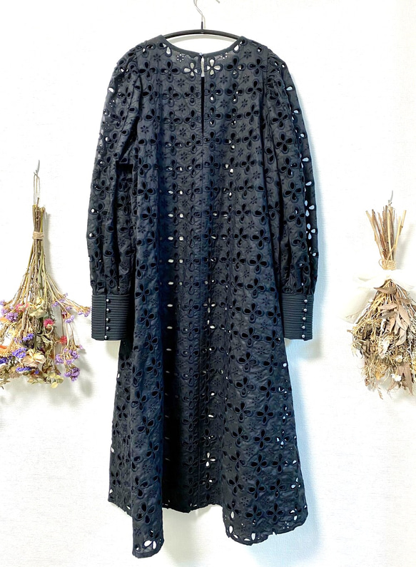 Cotton Lace Pintuck Dress Black 6枚目の画像