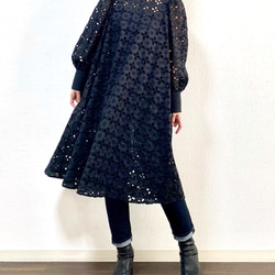 Cotton Lace Pintuck Dress Black 7枚目の画像