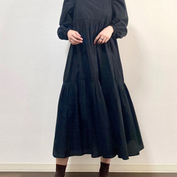 Ballon Sleeves Cotton Dress Black 2枚目の画像