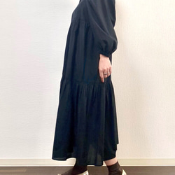 Ballon Sleeves Cotton Dress Black 3枚目の画像