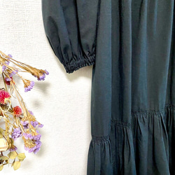 Ballon Sleeves Cotton Dress Black 7枚目の画像