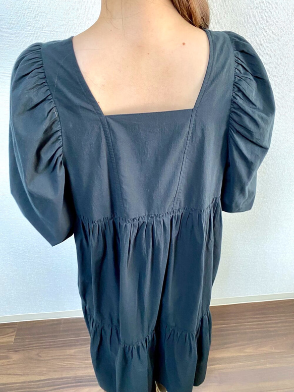 Ballon Sleeves Cotton Dress Black 8枚目の画像