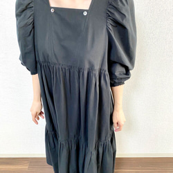 Ballon Sleeves Cotton Dress Black 9枚目の画像