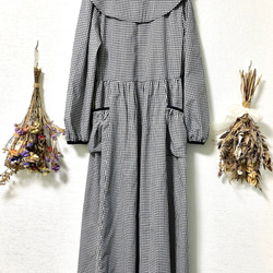 Separate Collar Black Check Dress 6枚目の画像