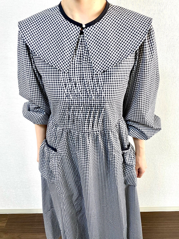 Separate Collar Black Check Dress 8枚目の画像