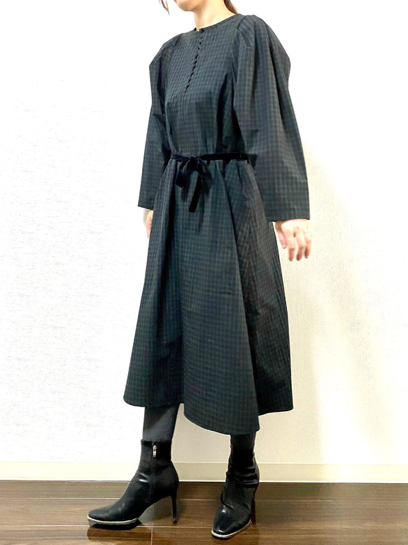 Cotton Check Dress Green 5枚目の画像