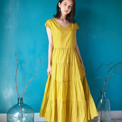 Vivid Color Cotton Lawn Tiered Dress Yellow 1枚目の画像