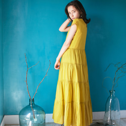 Vivid Color Cotton Lawn Tiered Dress Yellow 2枚目の画像